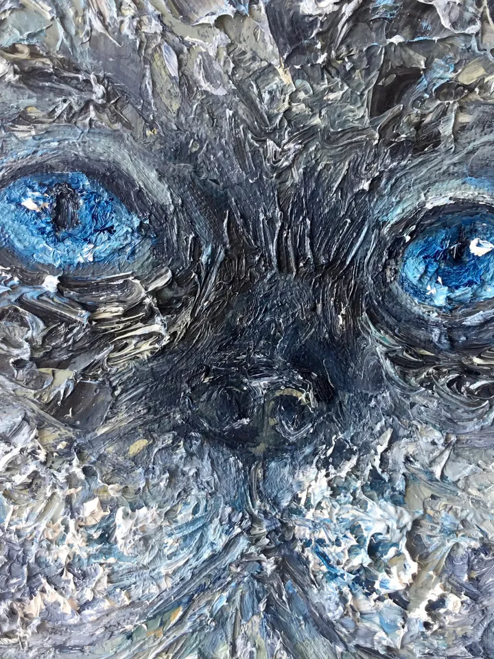 Himalayan blue eyed cat original oil painting on round canvas,impasto textured artwork,kids room decoration cat lovers gifts,
