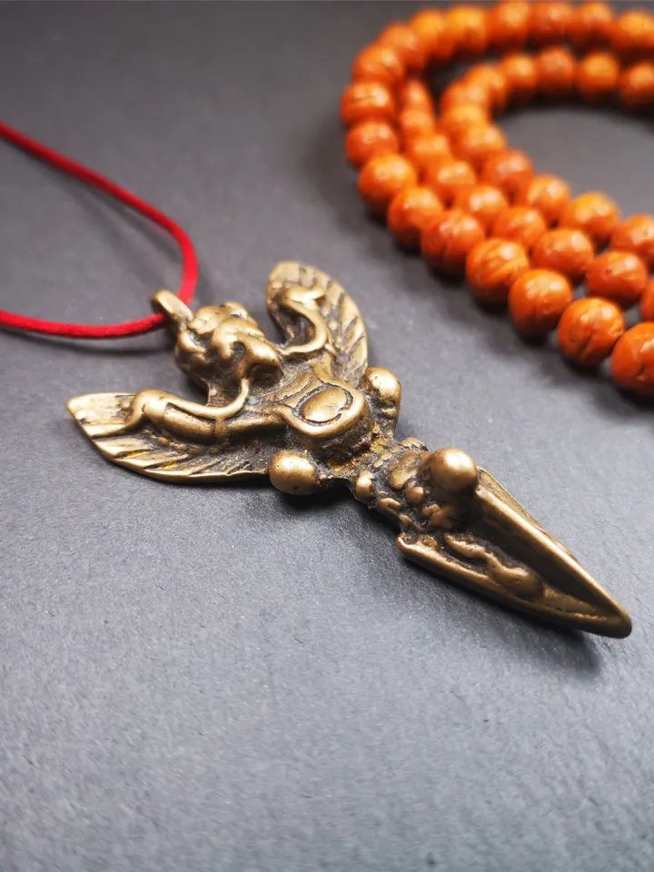 Gandhanra Antique Tibetan Buddhist Amulet,Garuda Phurba,Garula,Suparna,Golden-winged Bird Pendant,Made of Lima Brass, 2.36" * 1.4"