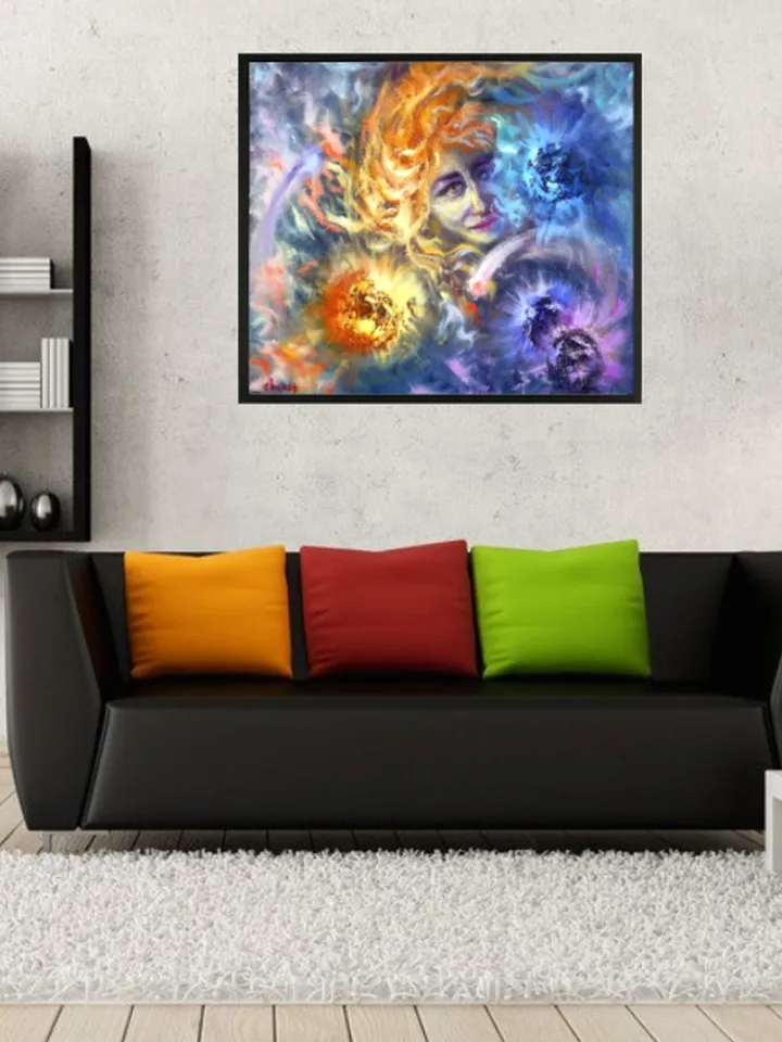 Abstract Girl Art Original Oil Painting Space Cosmos Woman Artist Svinar Oksana