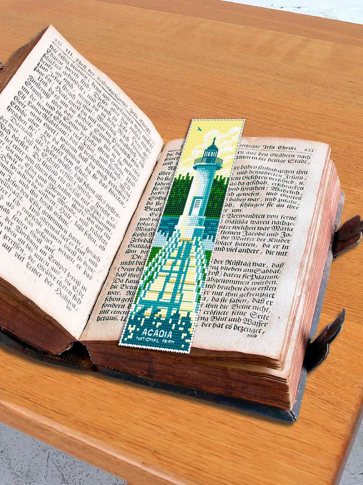 Acadia National park bookmark cross stitch pattern PDF download Nature cross stitch chart, Digital bookmark pattern PDF, Lighthouse #B176