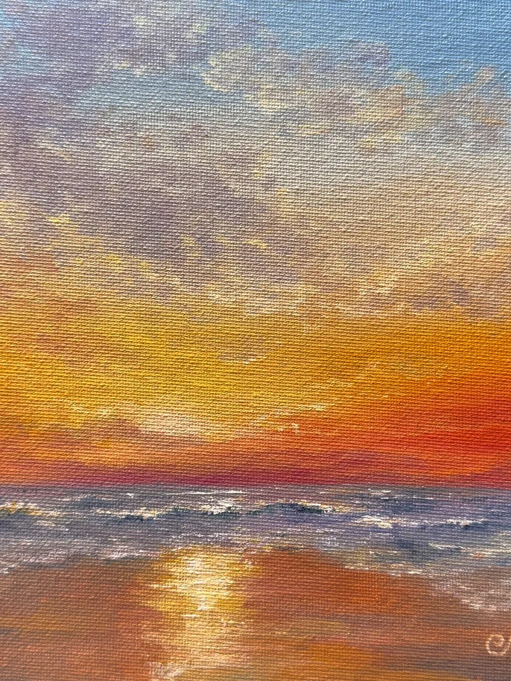 Seascape Original Art Sunset Oil Painting Coast Wall Art Sunrise Painting