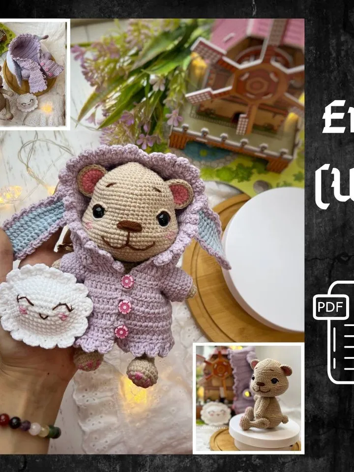PDF Crochet Pattern Teddy Bear with a Cloud Pillow, Small Toy Pattern, Crochet Cloud, Animal Pattern, Amigurumi bear pattern Amigurumi cloud