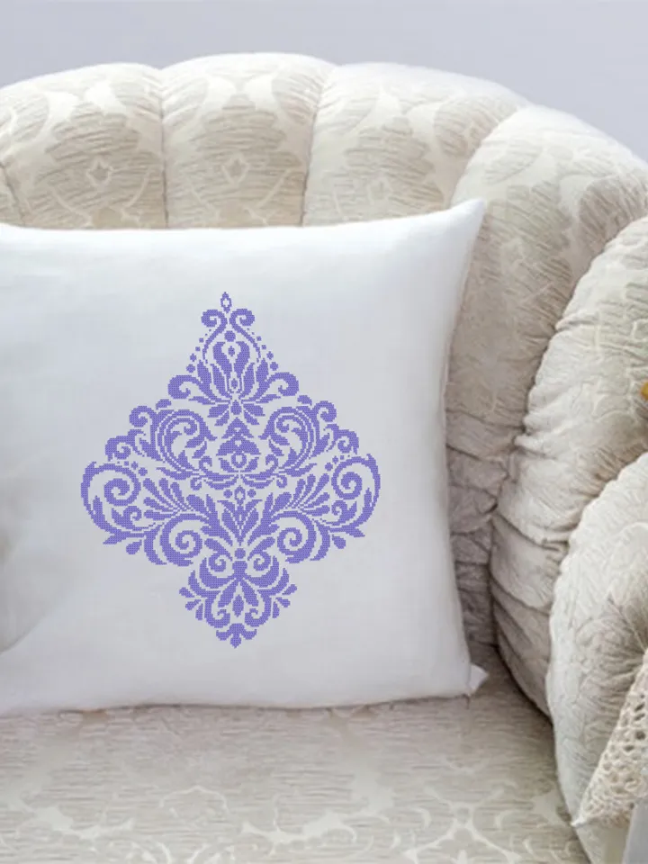 Floral damask ornament cross stitch pattern PDF download Flower mandala cross stitch chart, Floral scroll, Damask pattern digital PDF #M252