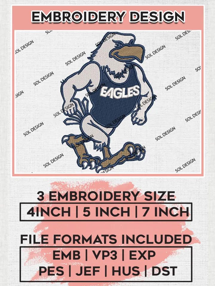 Georgia Southern Eagles NCAA Team Mascot Logo Embroidery Design Files, NCAA Georgia Southern Eagles Machine Embroidery, NCAA Teams, Game Day, 3 sizes, NCAA Machine embroidery designs, Digital Download