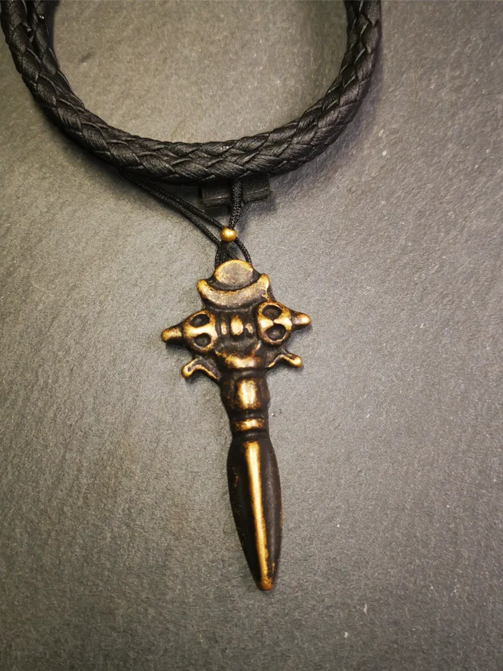 Gandhanra Handmade Tibetan Amulet Necklace,Cross Vajra Phurba,Kila(Dorje Phurba) ,Made of Brass,2.36&quot;