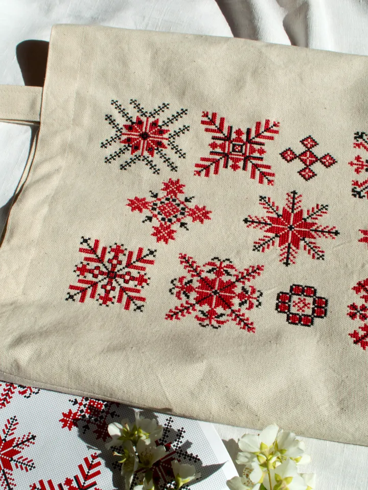 Shopper bag with hand embroidery Belarusian folk ornament