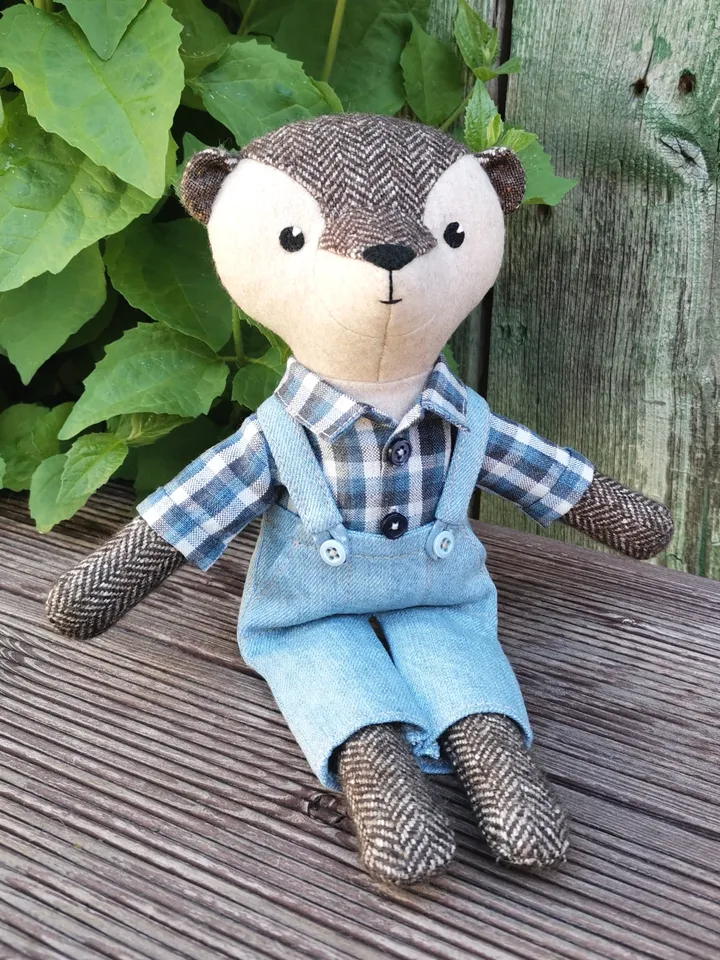 Beige otter boy, handmade plush toy, stuffed otter doll, textile animal toy