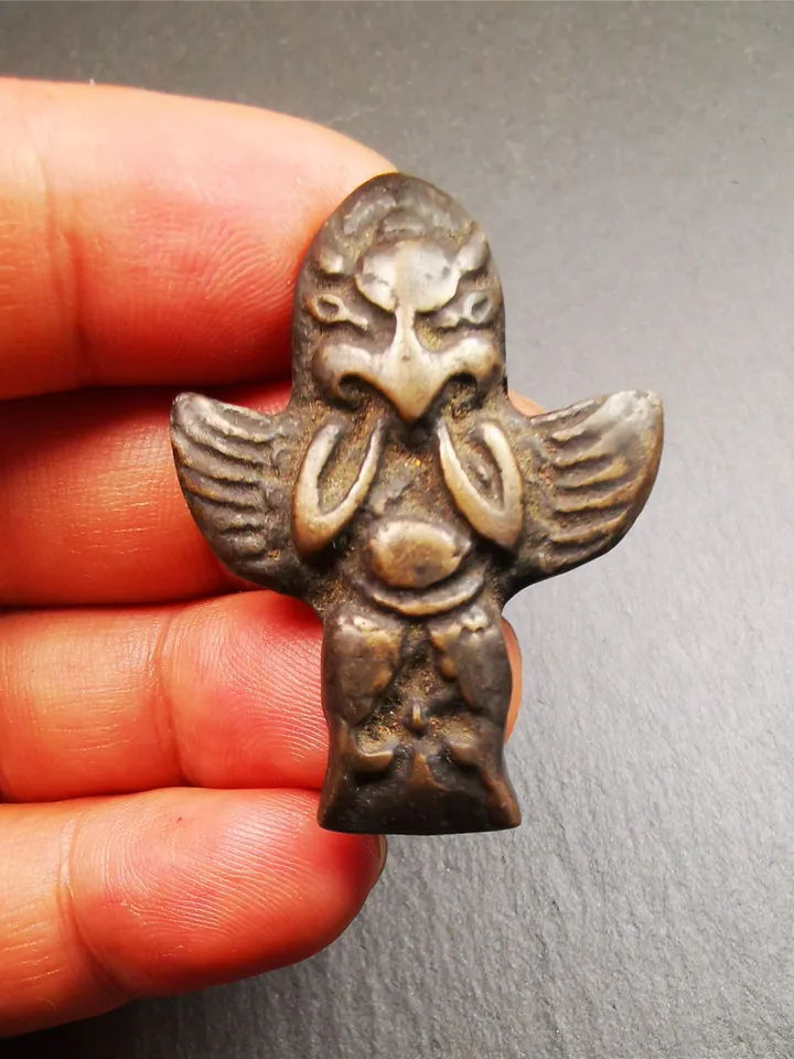 Gandhanra Antique Tibetan Buddhist Amulet Pendant,Garuda,Garula,Suparna,Golden-winged Bird,Made of Thokcha, 1.77"
