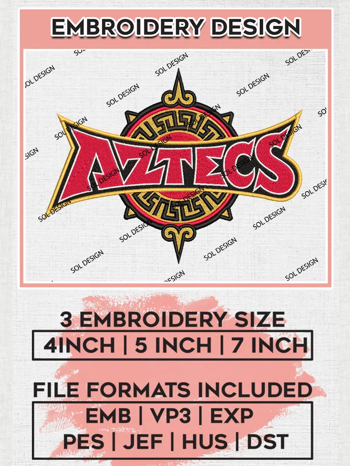 NCAA Aztecs College Football Team Logo embroidery designs, NCAA San Diego State Aztecs Logo Machine embroidery files, NCAA Team Logo embroidery designs, NCAA Game Day Machine embroidery designs, Digital Download