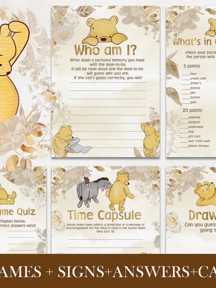 Winnie the Pooh Baby Shower Signs; Winnie the Pooh Inspired; Printable Pooh Baby Shower Party Games; Honey Bear Shower Games; pooh1