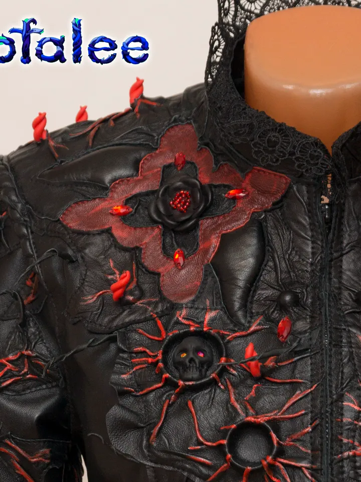 Women's Genuine leather jacket gothic aristocratic style red black color, leather clothes by Sofalee
