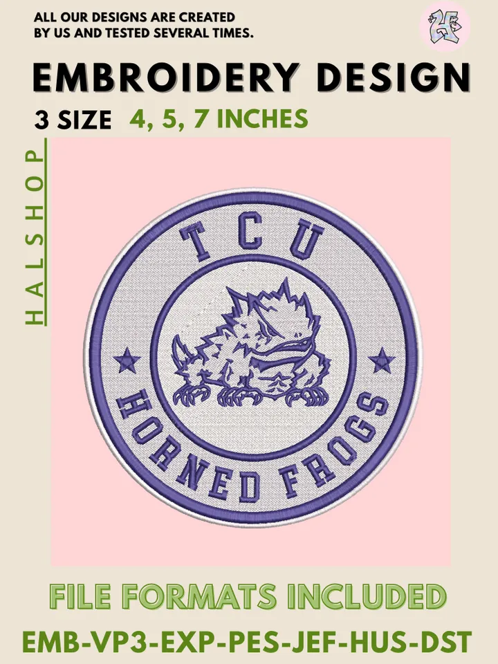 NCAA TCU Horned Frogs Embroidery Design | Texas Christian University Logo | Machine Embroidery File | Digital Download