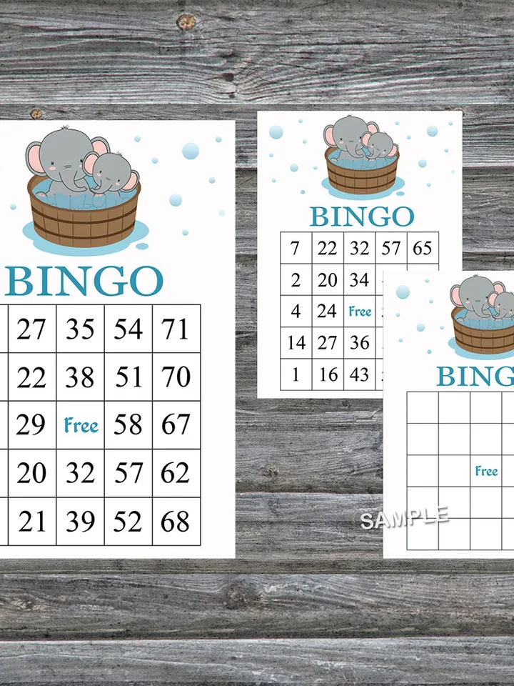 Baby elephant bingo cards,Baby elephant bingo game,Elephant printable bingo cards,60 Bingo Cards,INSTANT DOWNLOAD--303