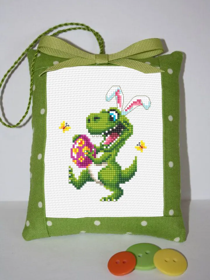 Easter dinosaur cross stitch pattern PDF download, Set of 2 small dino cross stitch chart, Easter pattern digital PDF, T rex Bunny ears #T27