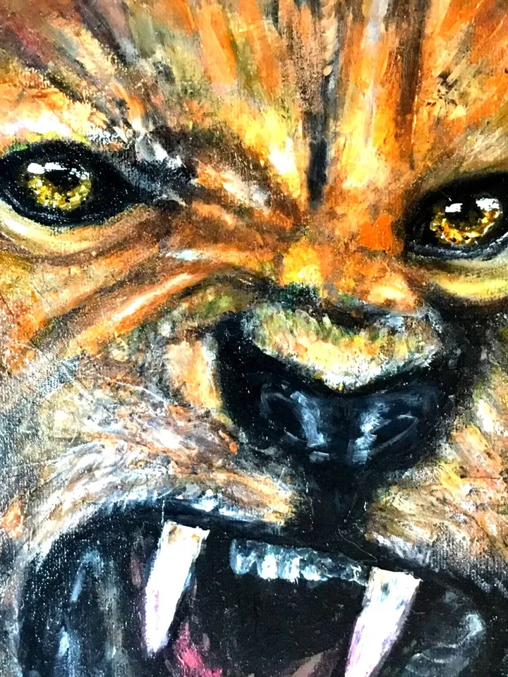 Lion painting ,roaring lion ,glow in the dark acrylic painting,canvas board,wall hanging,gift for him