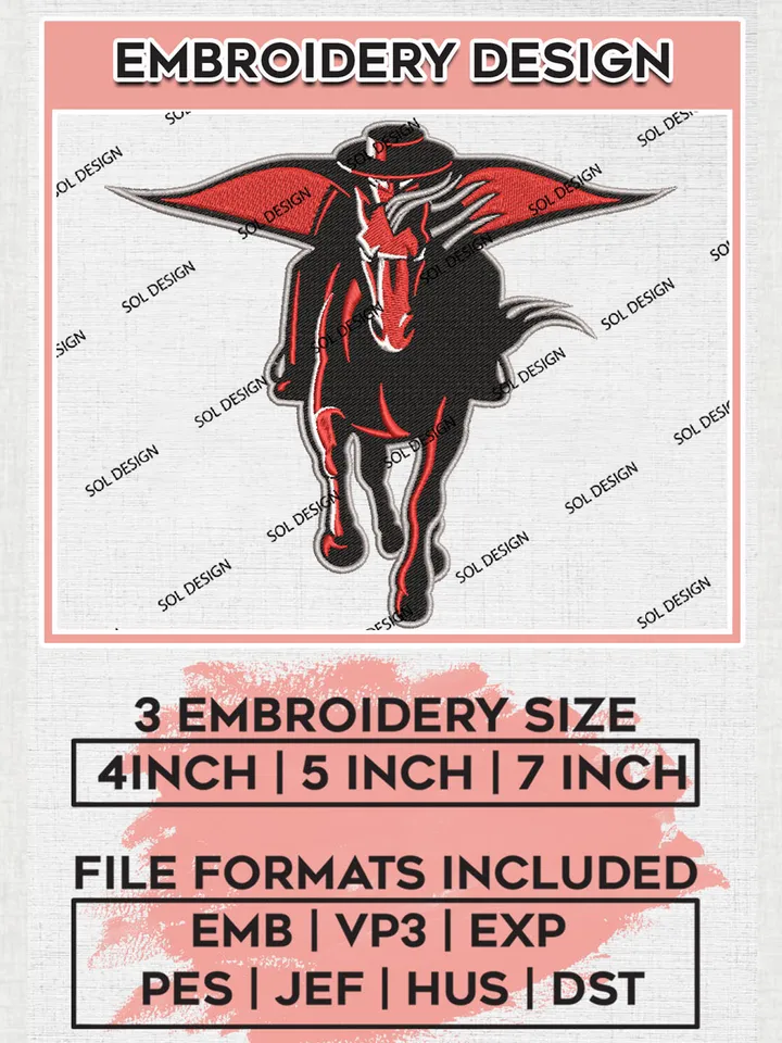 Texas Tech Red Raiders College Team Logo Embroidery Design Files, NCAA Texas Tech Red Raiders Machine Embroidery, NCAA Teams, 3 sizes, NCAA Machine embroidery designs, Digital Download