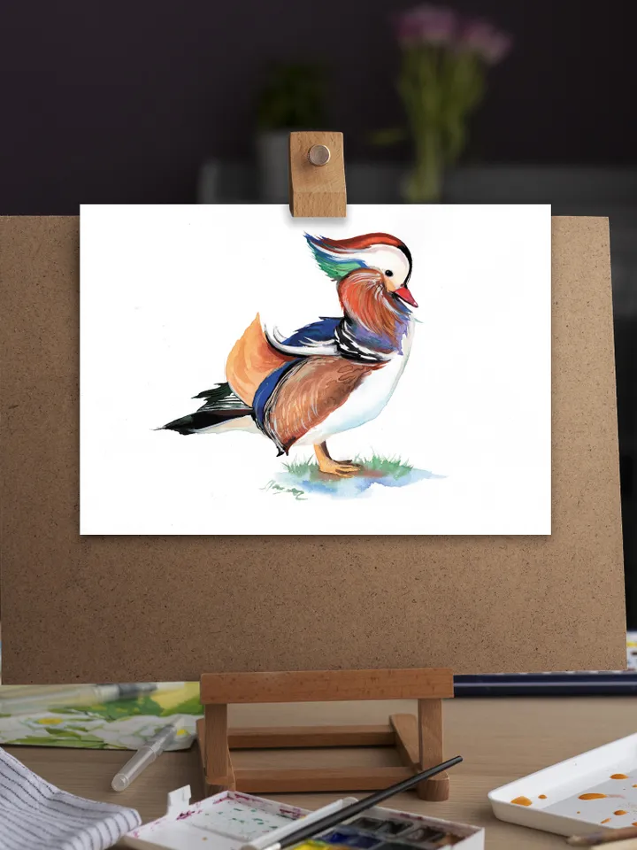 The Mandarin bird original watercolor, bird painting, wall decor, 8x11 in room art for bird lovers by Anne Gorywine