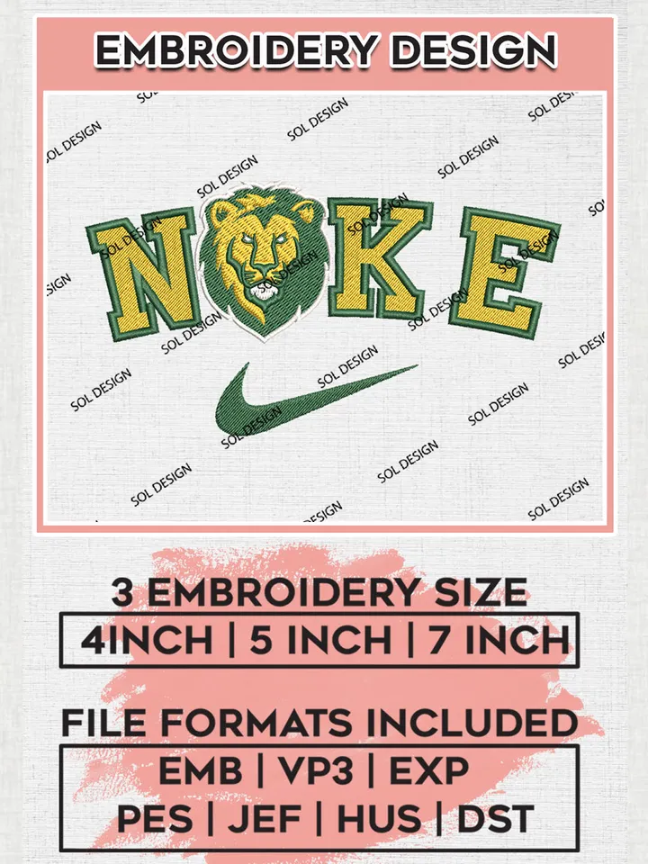 Nike SE Louisiana Lions Machine Embroidery Design, NCAA SE Louisiana Lions Embroidery Design Design files, NCAA Embroidery Designs, NCAA Machine Embroidery Designs, Digital Download