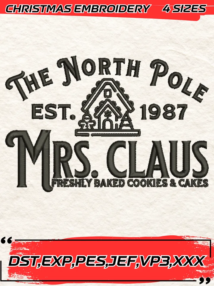 The North Pole Est.1987 Embroidery Design,Christmas Embroidery Design,4 Sizes, Digital Download