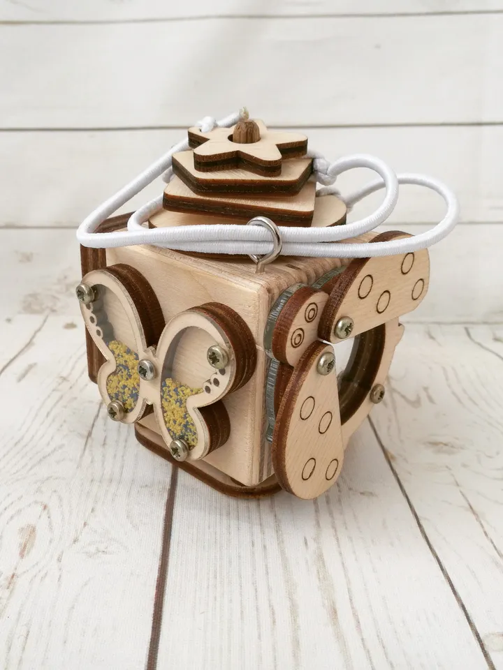 fidget toy - Busy cube - butterfly, wooden baby montessori toy for toddlers