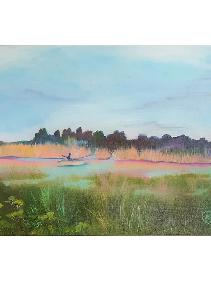 Marsh Painting Row Boat Original Art Low Country Wall Art Seascape Oil Painting