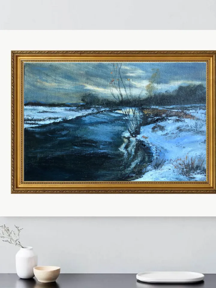 Winter river original oil painting modern art kitchen painting 10 by 14 inches