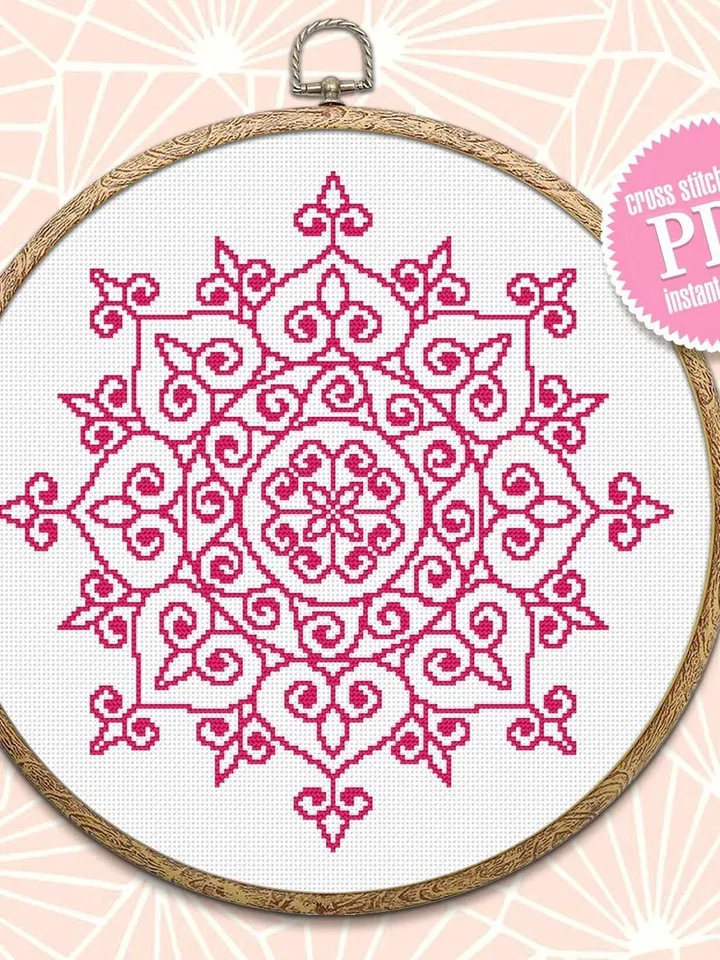 Easy mandala cross stitch pattern download PDF Monochrome floral ornament cross stitch chart, Mandala embroidery beginner, Home decor #M34