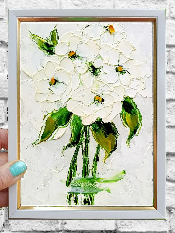 Zinnia Painting Flowers Original Art Meadow Wall Art Decor Gifts for Her by ArtProkopaloSv