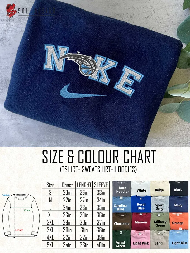Ni.kee Orlando Magic Embroidered Sweatshirt, NBA Magic Basketball Team Embroidered T Shirt, NBA Team Embroidered Sweater, NBA Orlando Magic Shirt, Basketball Team Embroidered Hoodie