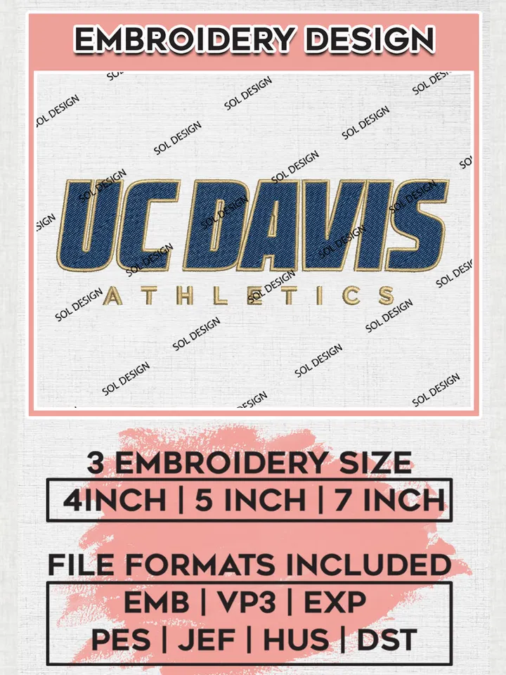 UC Davis Athletics Football Team Logo Embroidery Design Files, NCAA UC Davis Aggies Machine Embroidery, NCAA Teams, Game Day, 3 sizes, NCAA Machine embroidery designs, Digital Download