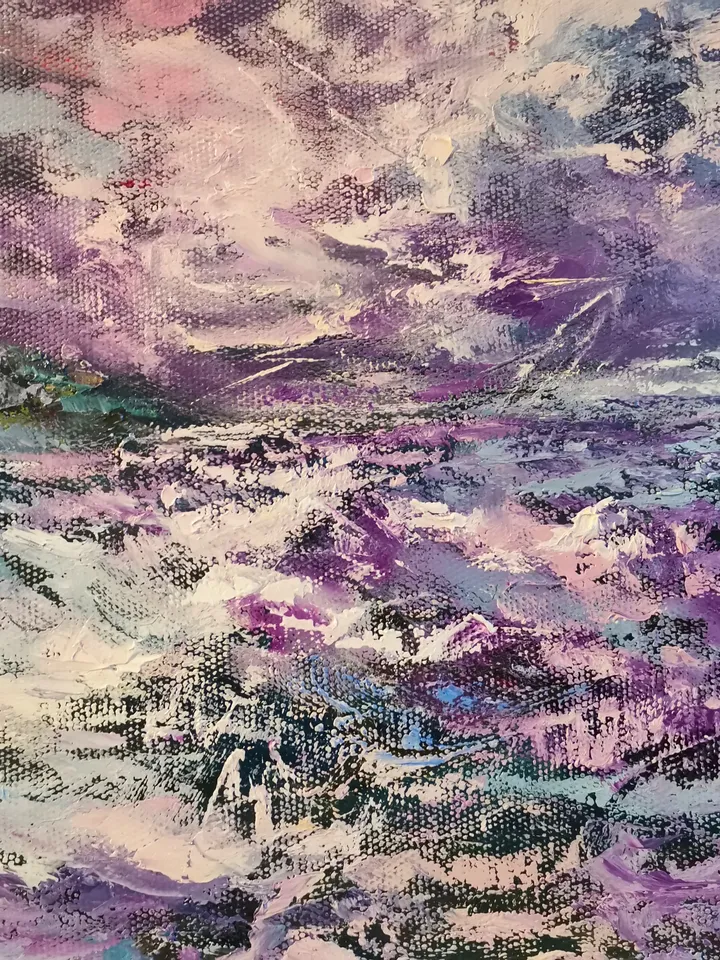 Art Oil Painting Night Moonrise Waves Sea Original Storm Artist Svinar Oksana