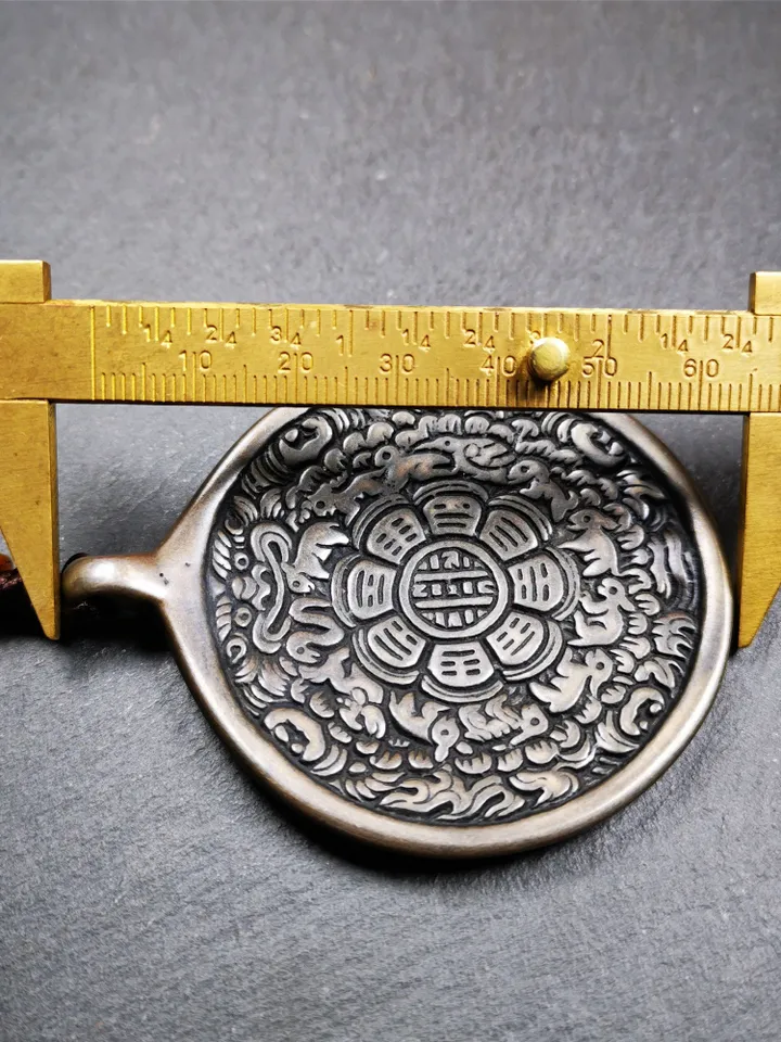 Gandhanra Antique SIPAHO(srid pa ho) Amulet, Tibetan Buddhist Astrology Calendar Badge,12 zodiac Melong Mirror, Jiugong Bagua,30 Years Old