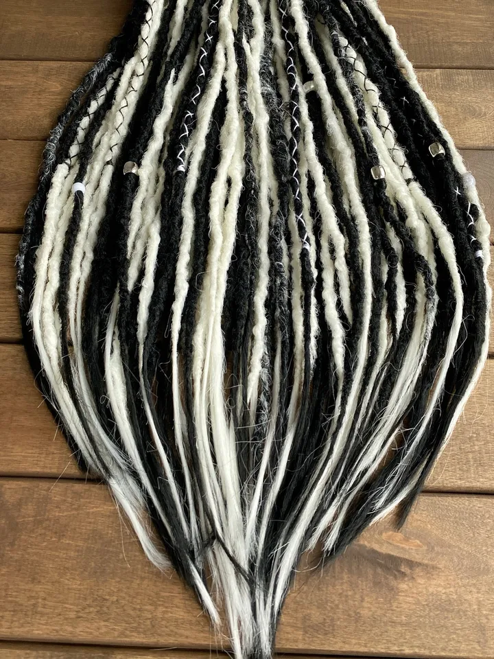 Gothic Black and White synthetic crochet De dreadlocks, Ready to ship