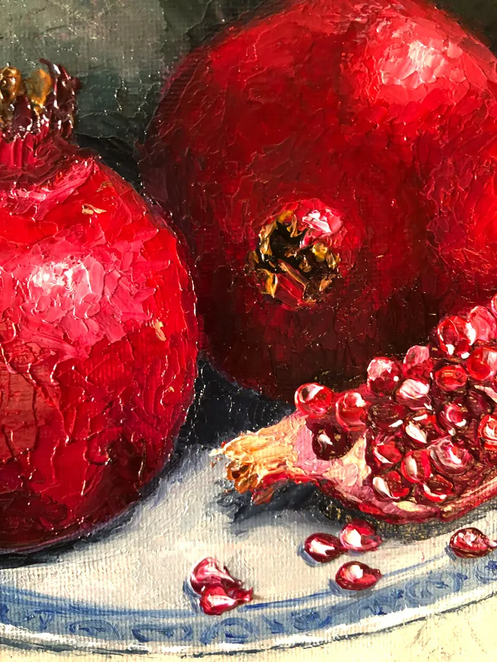 Fruits Painting Kitchen Still life Original Oil Painting Pomegranate Art
