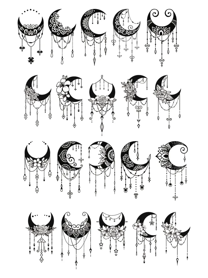 Flower moon svg, Moon Silhouette, Crescent moon svg, Celestial svg, Floral moon phase svg, Dreamcatcher svg