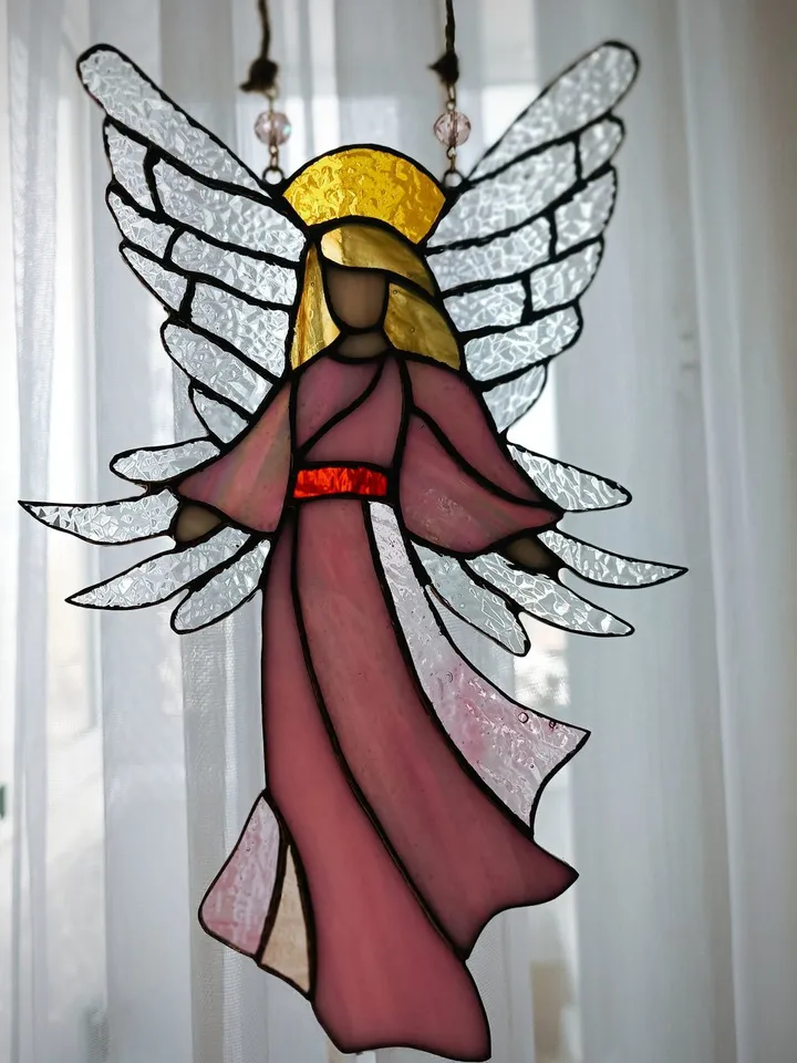 White Angel, Tiffany Stained Glass, White Angel Suncatcher, Stained Glass Angel, Hanging Glass Angel Decoration, Stained Glass Angel Hanging, Glass Angel Window Charm, Angel Figurine in Stained Glass, White Guardian Angel Suncatcher, Celestial Angel Glass