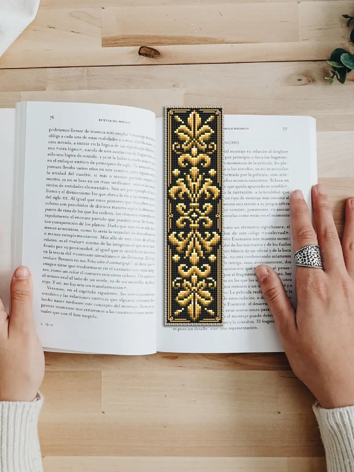 Floral ornament bookmark cross stitch pattern PDF download Easy Handmade bookmark digital PDF, Damask pattern Floral scroll embroidery #B133