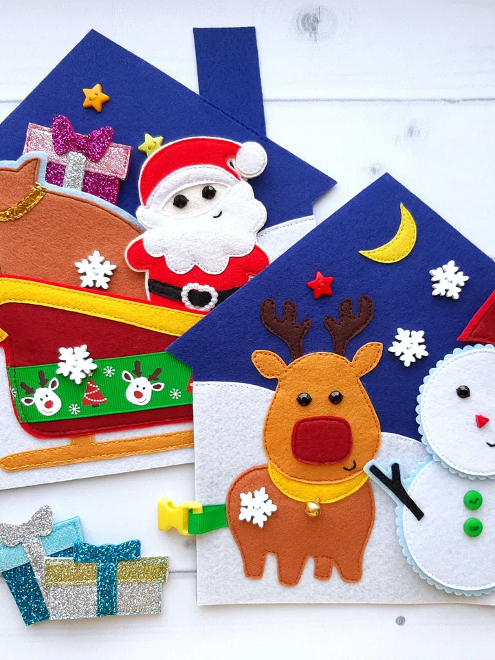 Christmas Quiet Book Pattern pdf, Felt book pattern, Santa Claus pattern, Baby activity book svg, Sensory book kids, felt sewing pattern