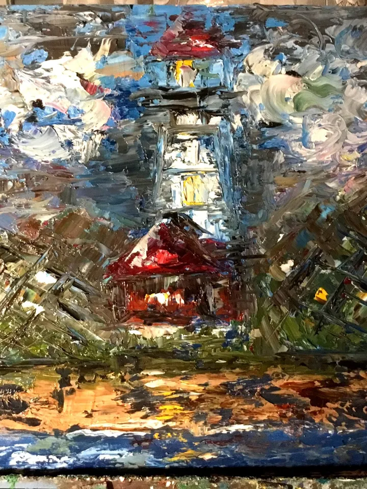 Lighthouse painting,original oil painting on canvas board,landscape wall art.