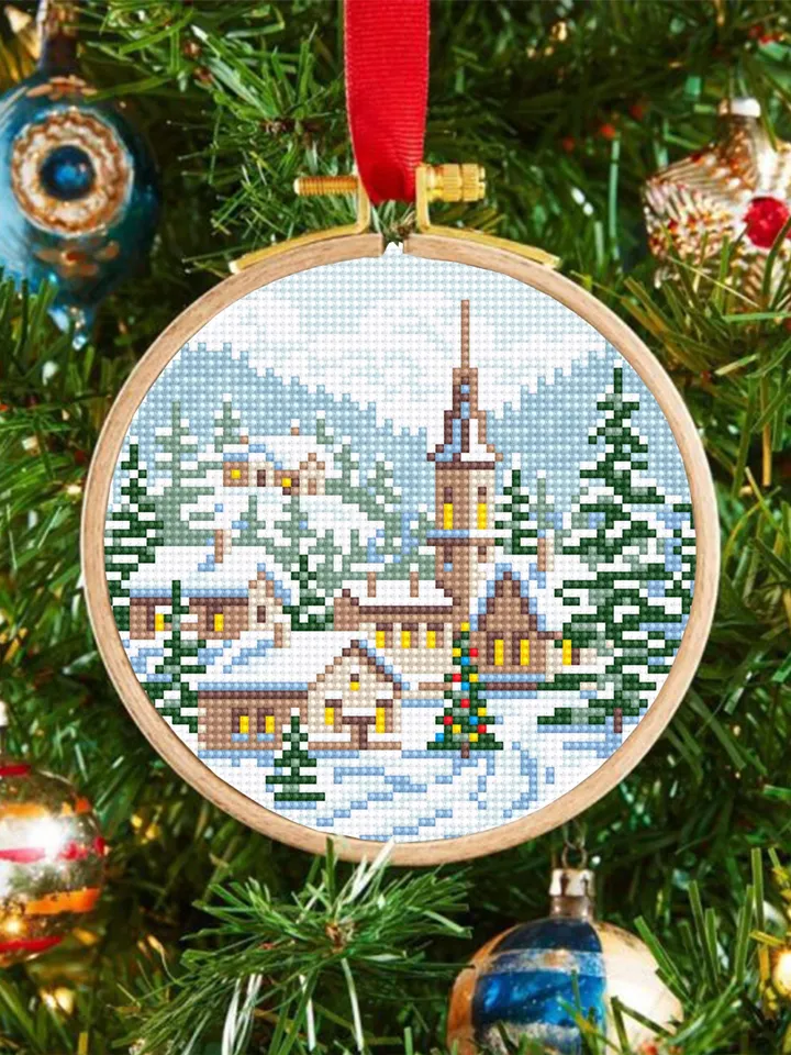 Christmas village cross stitch pattern PDF download Winter landscape cross stitch, Christmas pattern digital PDF, Small snow landscape #N170