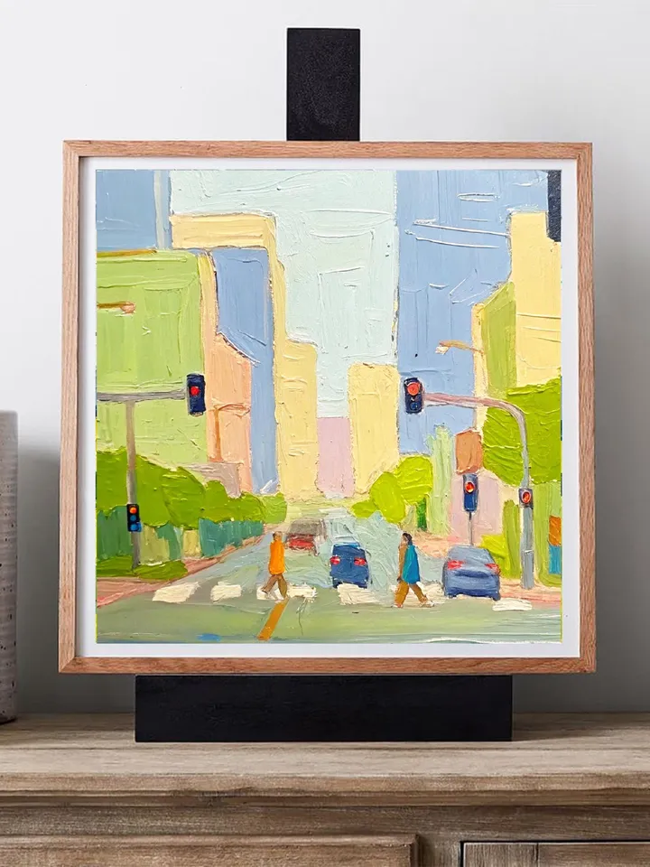 Los Angeles Oil Painting Street Original Art Impasto Scene Sunset Boulevard Impressionist Oil Painting Trees Car Cityscape Art Gift
