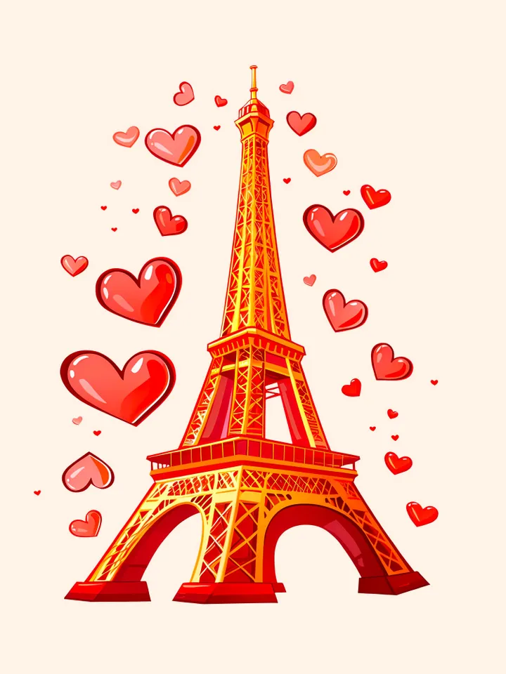 Eiffel Tower Transparent PNG clipart for Valentines Day illustration Paris summer 2024