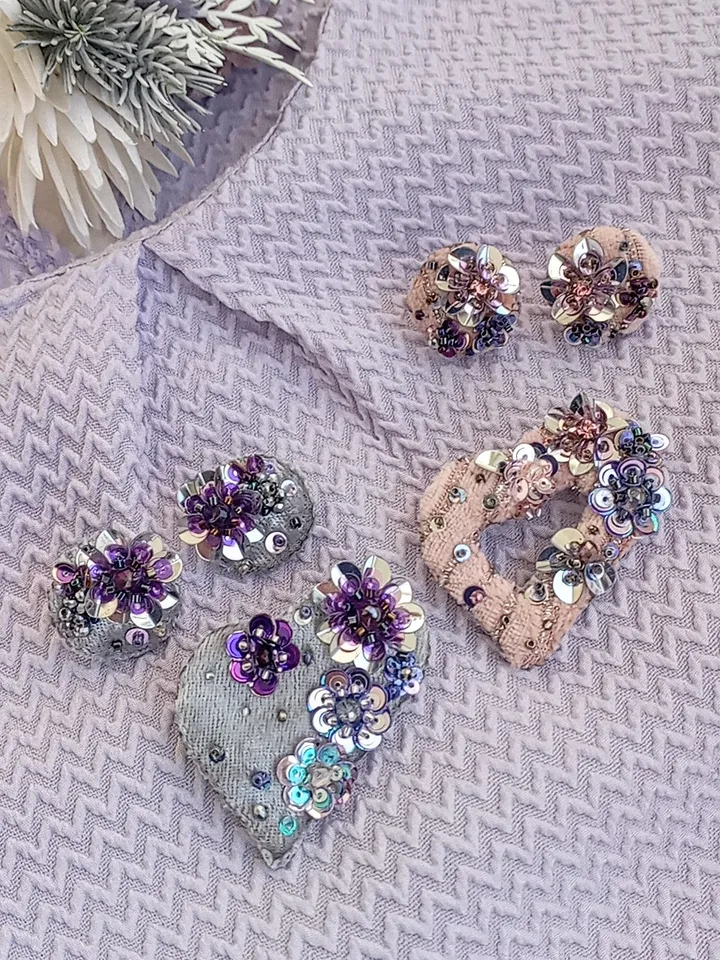 One of a kind handmade jewelry set heart brooch and earrings for women, valentines gift for her heart jewelry heart gift