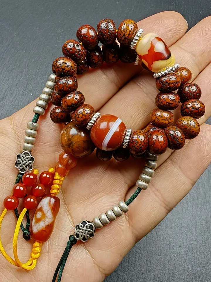 Gandhanra Authentic Tibetan Handhold Wrist Mala - 10mm Old Lotus Seed Beads Bracelet - Best Portable Buddhist Prayer Beads for Meditation