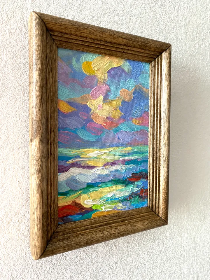 Seascape Oil Painting Original Sea Landscape Painting Impasto Small Artwork Ocean Coastal Wall Art