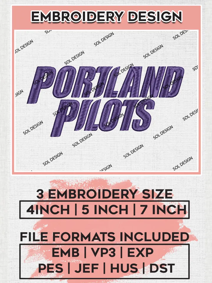 NCAA Portland Pilots Team Wordmark Logo embroidery designs, NCAA Portland Pilots Logo Machine embroidery designs, NCAA Logo embroidery designs, NCAA Lopes Machine embroidery designs, Digital Download