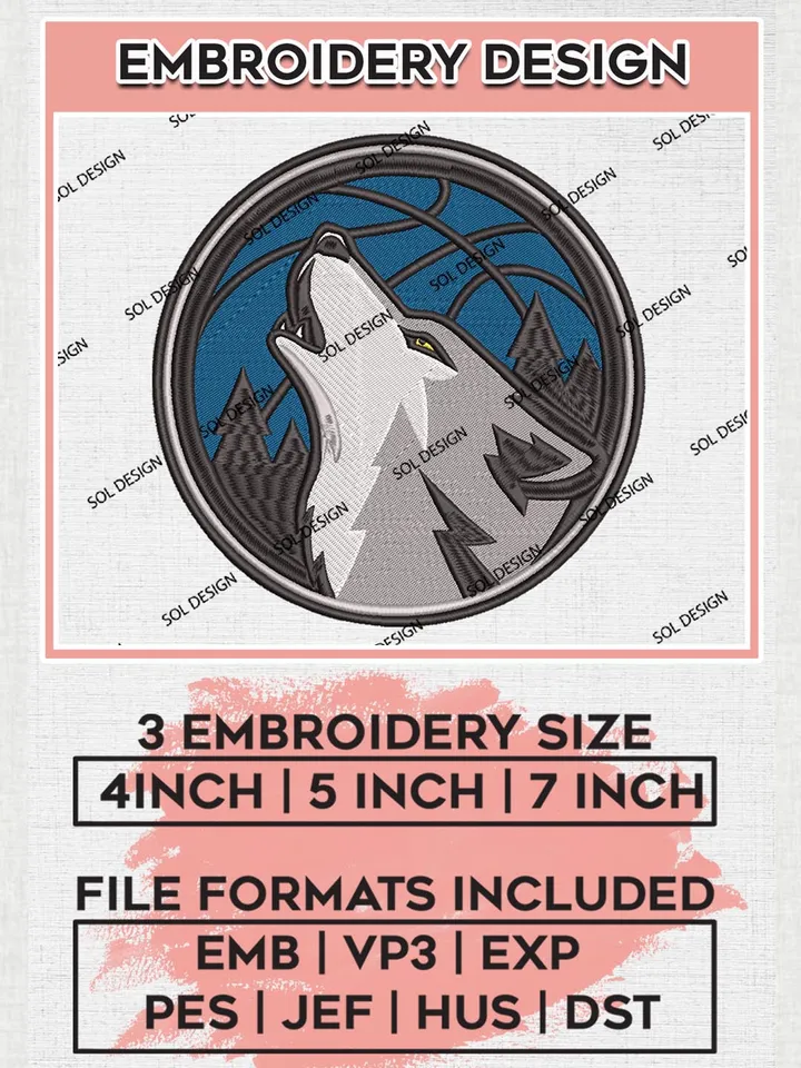 NBA Minnesota Timberwolves Embroidery Files, NBA teams, NBA Timberwolves Embroidery Designs, Machine Embroidery Designs, Digital Download
