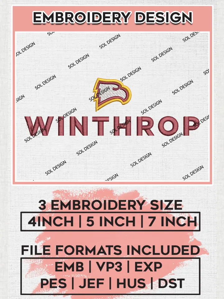 Winthrop NCAA Team Logo Embroidery Design Files, NCAA Winthrop Eagles Machine Embroidery, NCAA Teams, 3 sizes, NCAA Machine embroidery designs, Digital Download