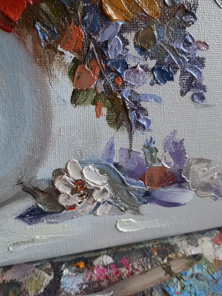Flower oil painting Original art Wildflowers painting Palette wall art