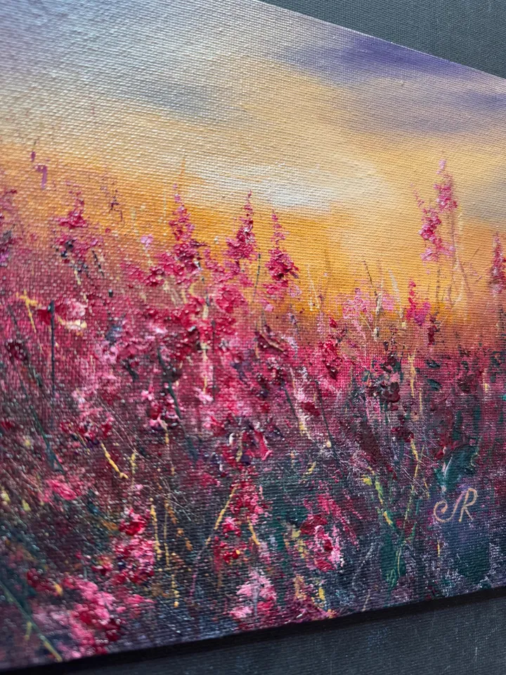 Meadow Oil Painting Field Wall Art Sunset Original Painting